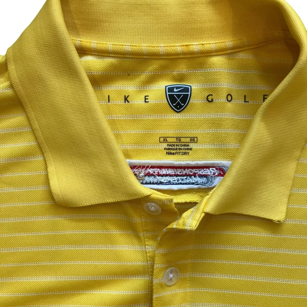 Nike Golf Mens XL Yellow Striped Polo Shirt‎ Michelob Ultra Logo Nike Fit Dry